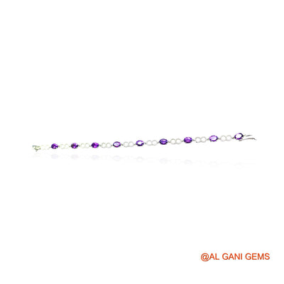 Amethyst Gemstone 925 Silver Dangle Drop Birthday Wedding Bracelet SB-12