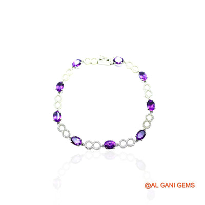 Amethyst Gemstone 925 Silver Dangle Drop Birthday Wedding Bracelet SB-12