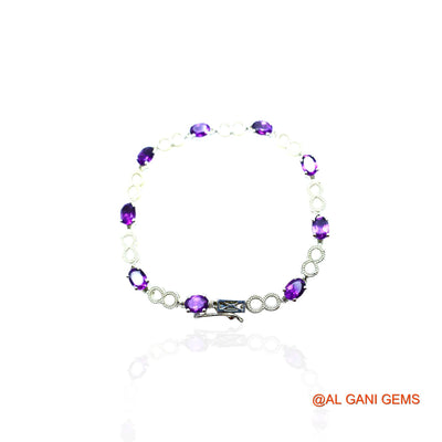 Amethyst Gemstone 925 Silver Dangle Drop Birthday Wedding Bracelet SB-12
