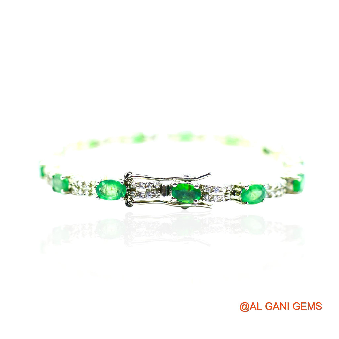 Emerald Gemstone Zircon Antique Dangle Drop Bracelet Sterling Silver SB-13