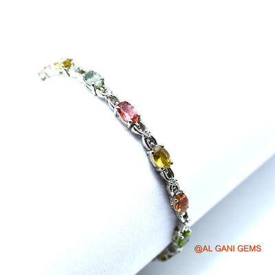 925 Silver Tourmaline Gemstone Zircon Dangle Bezel October Boho Bracelet SB-14
