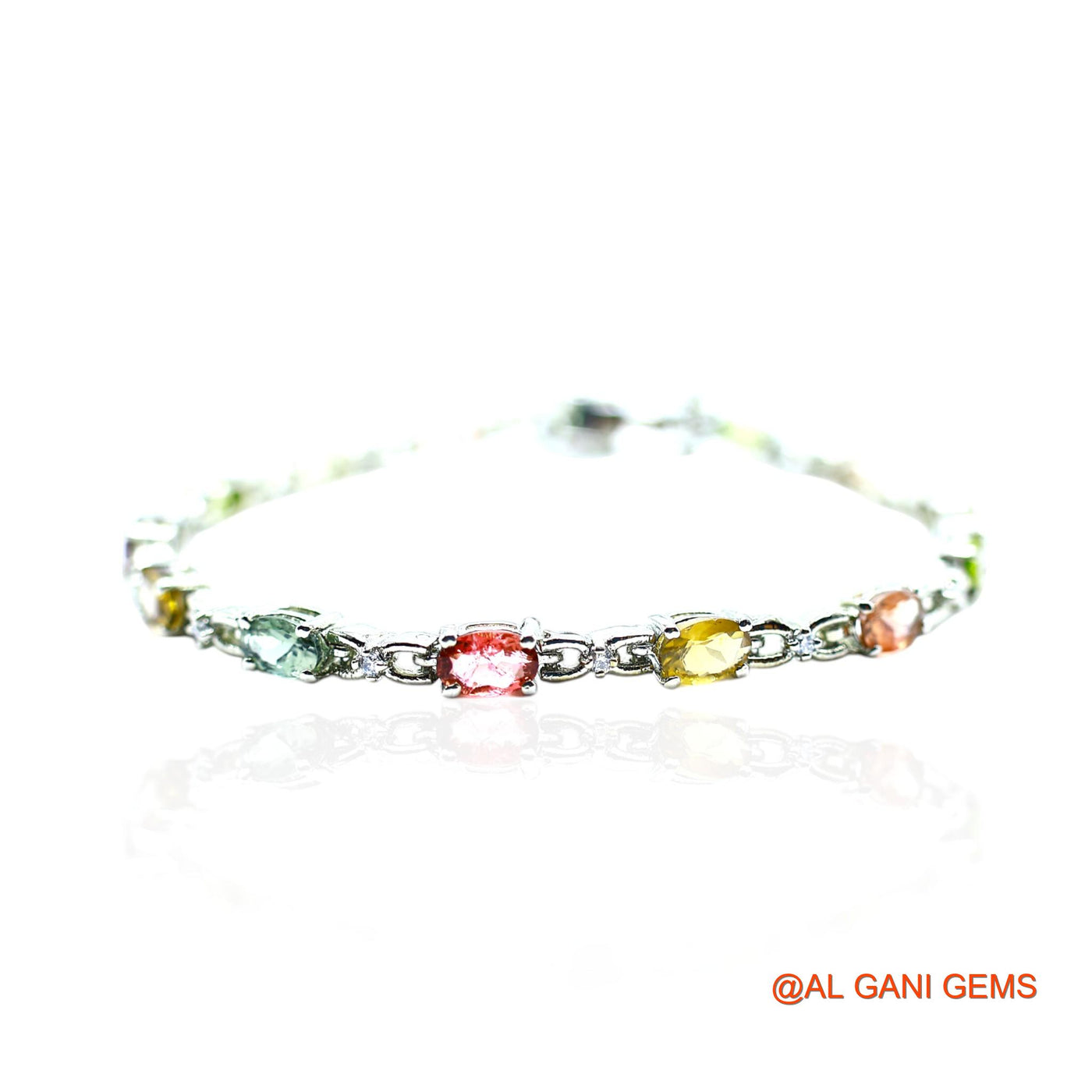 925 Silver Tourmaline Gemstone Zircon Dangle Bezel October Boho Bracelet SB-14