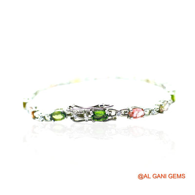 925 Silver Tourmaline Gemstone Zircon Dangle Bezel October Boho Bracelet SB-14