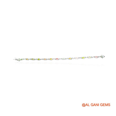 925 Silver Tourmaline Gemstone Zircon Dangle Bezel October Boho Bracelet SB-14