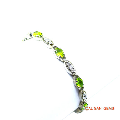 Faceted Peridot Gemstone Zircon Sterling Silver Hook Drop Bracelet SB-15