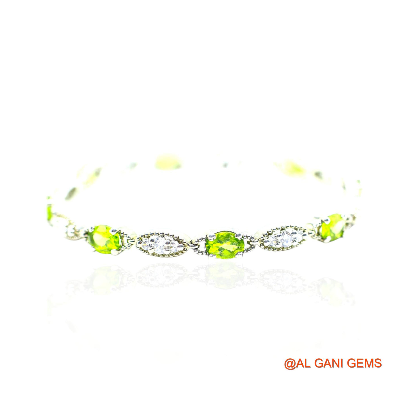Faceted Peridot Gemstone Zircon Sterling Silver Hook Drop Bracelet SB-15