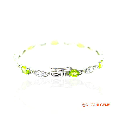 Faceted Peridot Gemstone Zircon Sterling Silver Hook Drop Bracelet SB-15