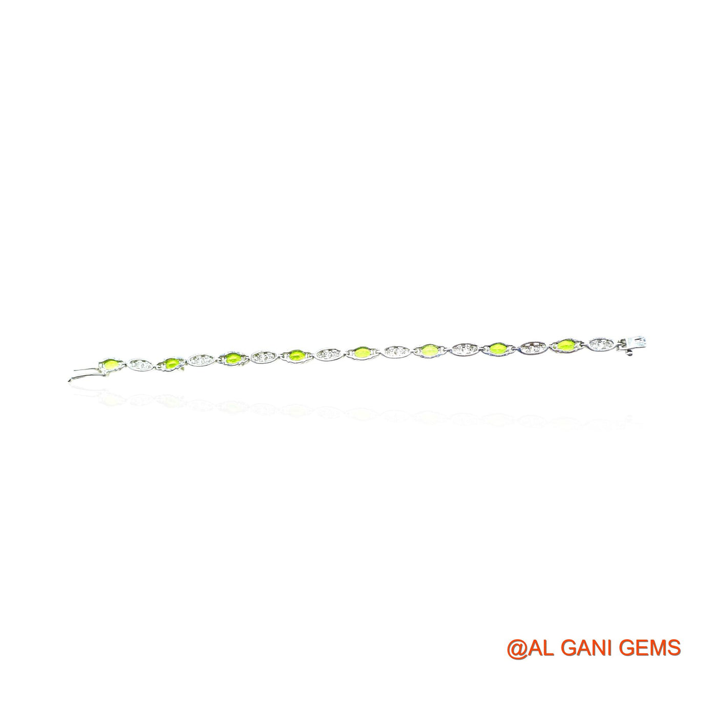 Faceted Peridot Gemstone Zircon Sterling Silver Hook Drop Bracelet SB-15