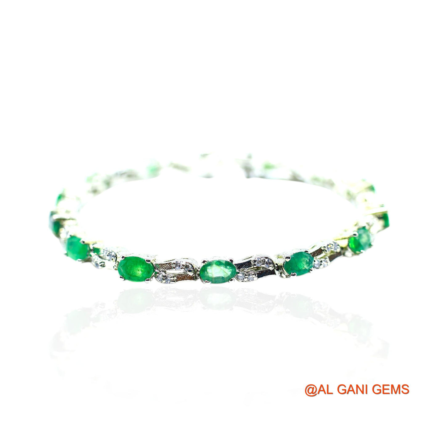 925 Sterling Silver Emerald Stone Zircon Dangling Birthday Bracelet SB-16