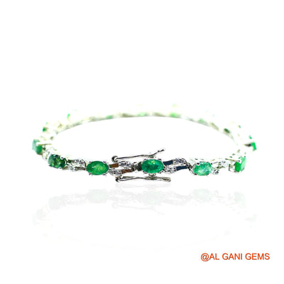 925 Sterling Silver Emerald Stone Zircon Dangling Birthday Bracelet SB-16