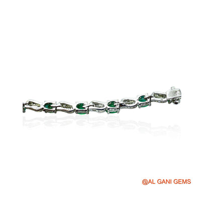925 Sterling Silver Emerald Stone Zircon Dangling Birthday Bracelet SB-16