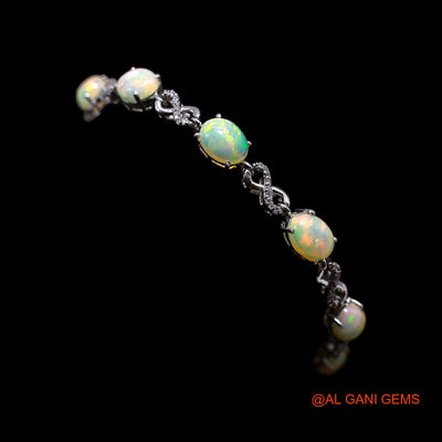 925 Silver Sacral Chakra Ethiopian Fire Opal Stone Zircon Dangling Hook Bracelet SB-18