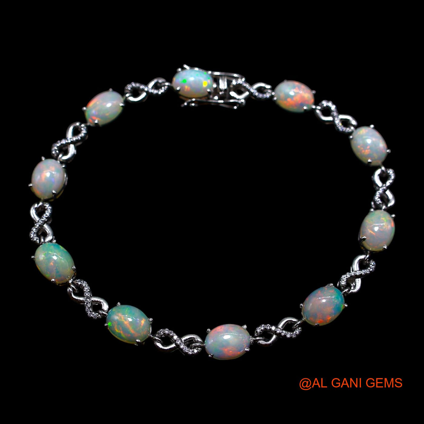 925 Silver Sacral Chakra Ethiopian Fire Opal Stone Zircon Dangling Hook Bracelet SB-18