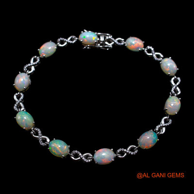925 Silver Sacral Chakra Ethiopian Fire Opal Stone Zircon Dangling Hook Bracelet SB-18