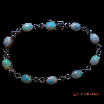 925 Silver Sacral Chakra Ethiopian Fire Opal Stone Zircon Dangling Hook Bracelet SB-18