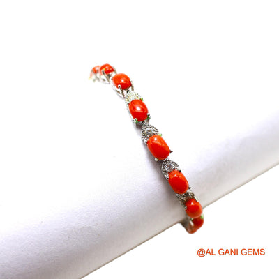 Coral Gemstone Zircon Sterling Silver Dangle Celestial Bracelet SB-1