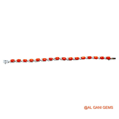 Coral Gemstone Zircon Sterling Silver Dangle Celestial Bracelet SB-1
