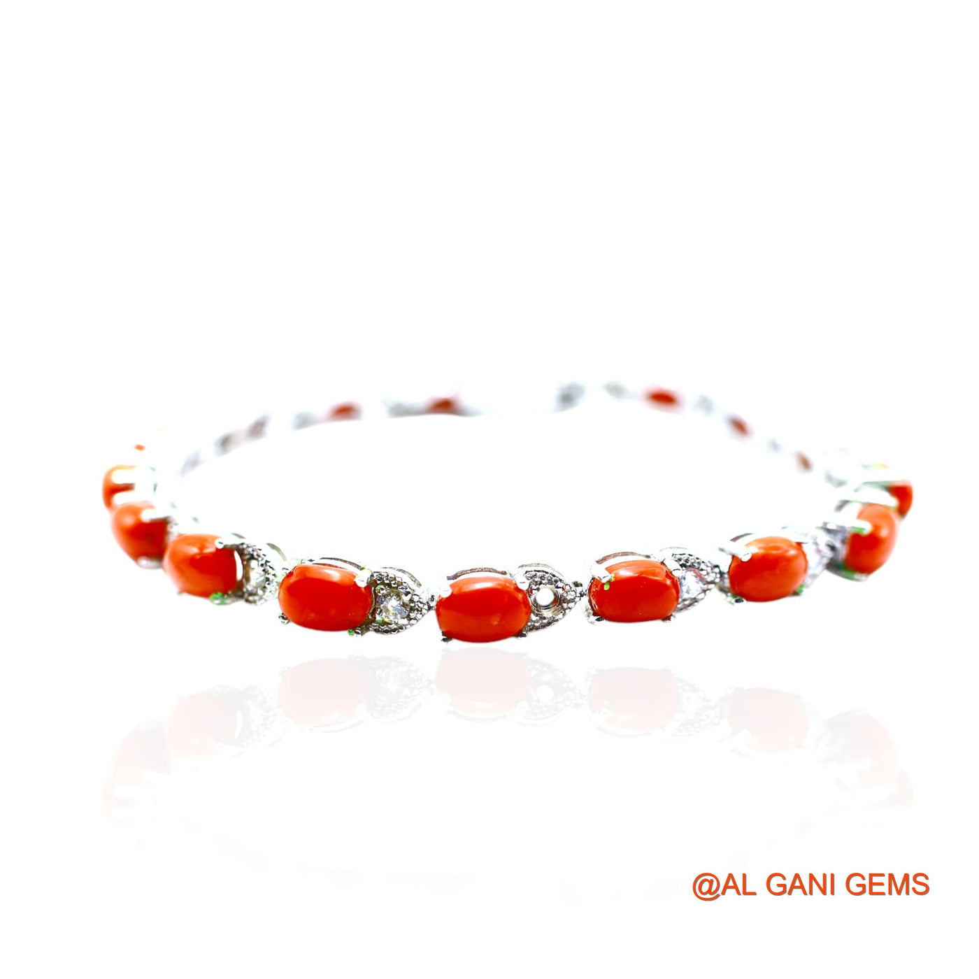 Coral Gemstone Zircon Sterling Silver Dangle Celestial Bracelet SB-1