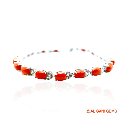 Coral Gemstone Zircon Sterling Silver Dangle Celestial Bracelet SB-1