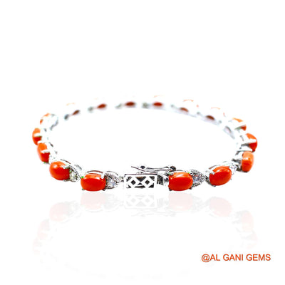 Coral Gemstone Zircon Sterling Silver Dangle Celestial Bracelet SB-1