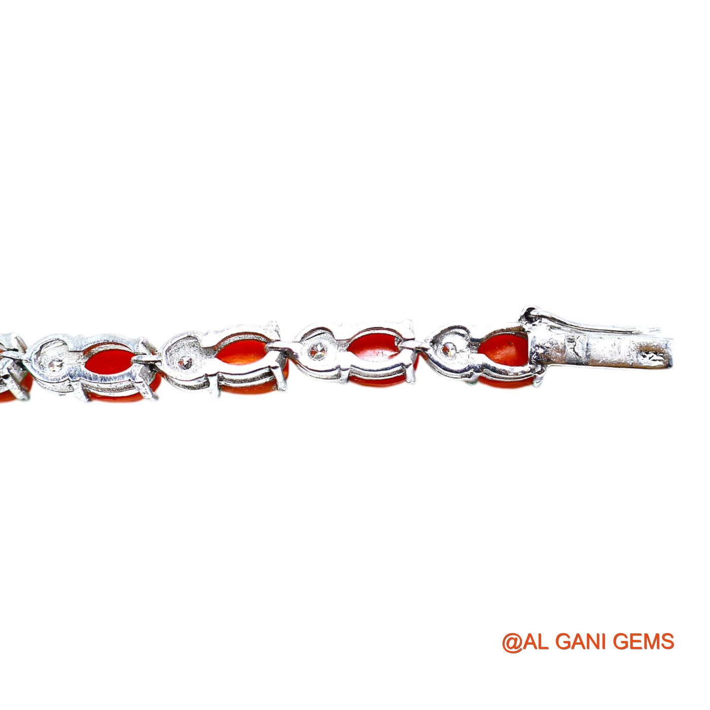 Coral Gemstone Zircon Sterling Silver Dangle Celestial Bracelet SB-1