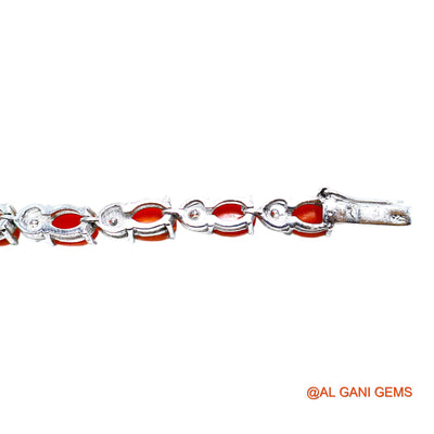 Coral Gemstone Zircon Sterling Silver Dangle Celestial Bracelet SB-1