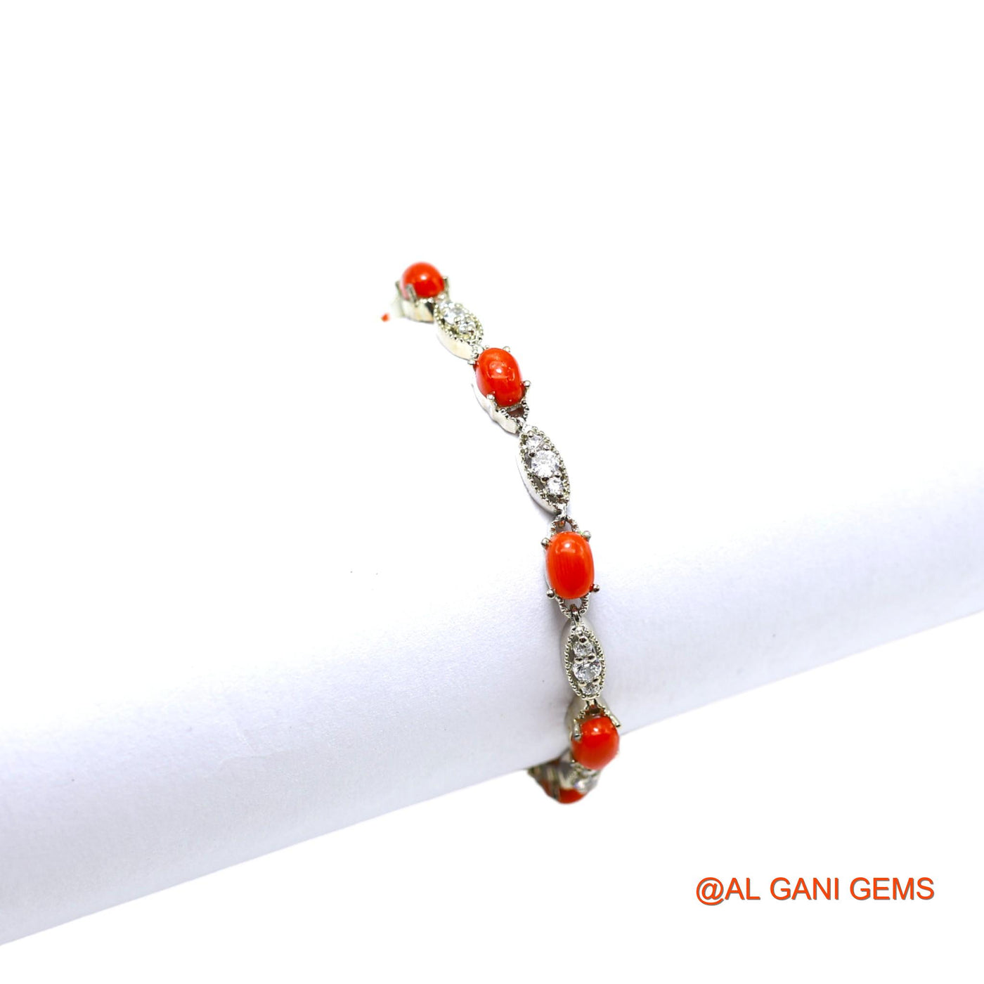 Coral Stone Zircon Engagement Drop Dangle Bracelet Sterling Silver SB-2