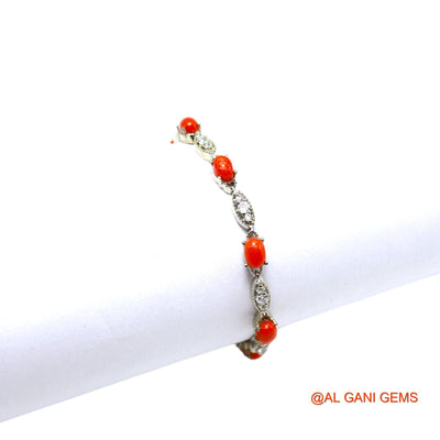 Coral Stone Zircon Engagement Drop Dangle Bracelet Sterling Silver SB-2