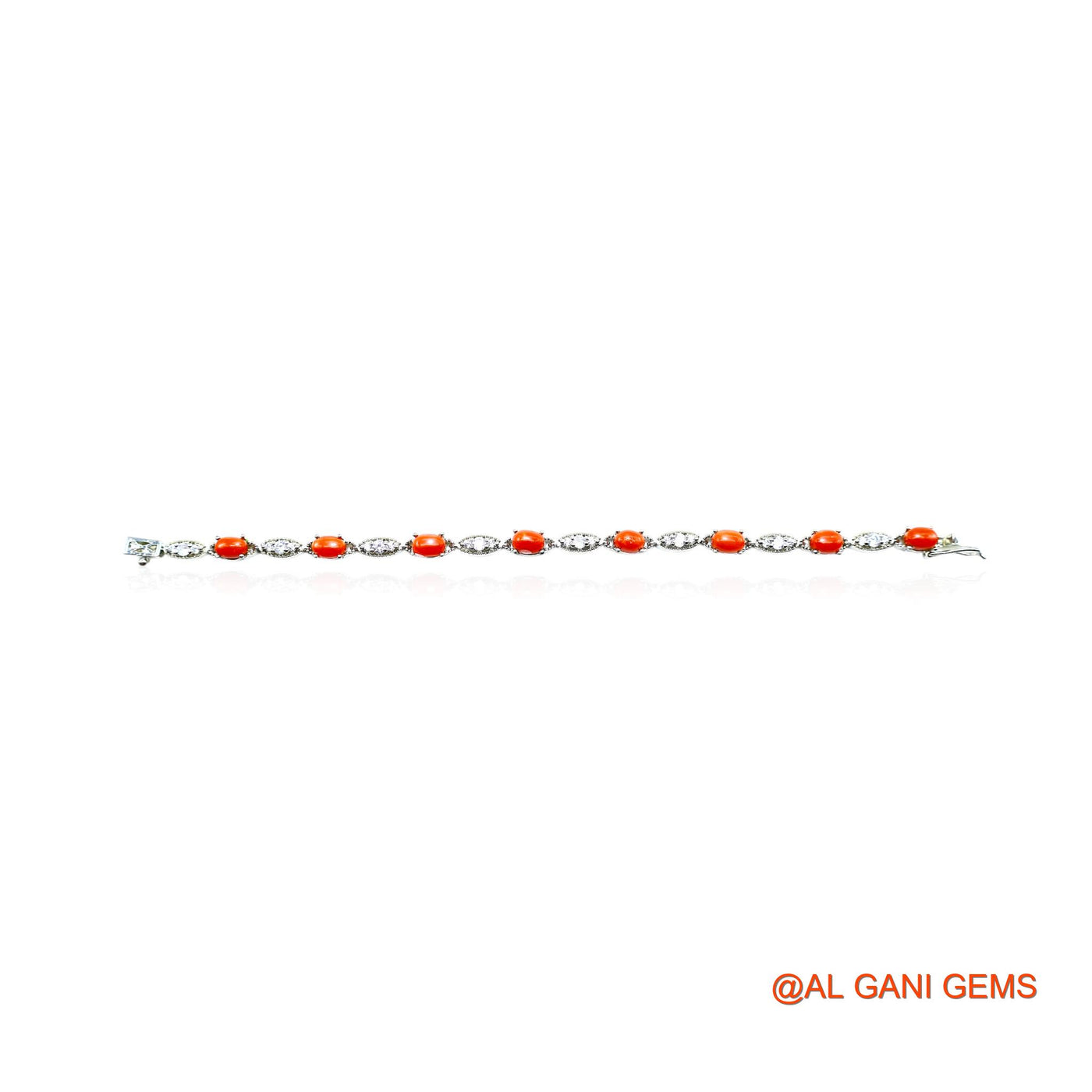 Coral Stone Zircon Engagement Drop Dangle Bracelet Sterling Silver SB-2