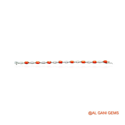 Coral Stone Zircon Engagement Drop Dangle Bracelet Sterling Silver SB-2