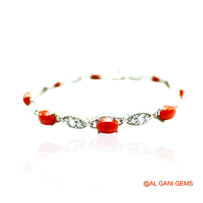 Coral Stone Zircon Engagement Drop Dangle Bracelet Sterling Silver SB-2