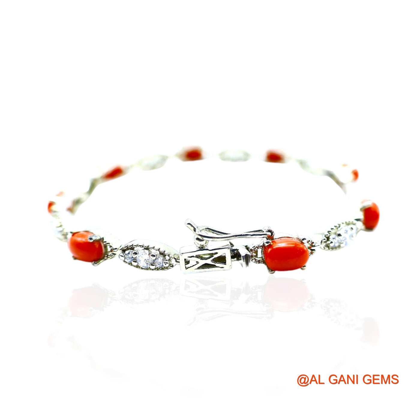 Coral Stone Zircon Engagement Drop Dangle Bracelet Sterling Silver SB-2