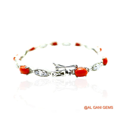 Coral Stone Zircon Engagement Drop Dangle Bracelet Sterling Silver SB-2