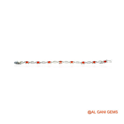 Coral Stone Zircon Engagement Drop Dangle Bracelet Sterling Silver SB-2