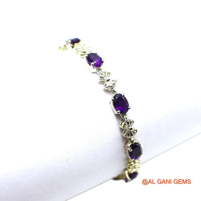Amethyst Stone 925 Silver Bezel Hook Drop Dangle Engagement Bracelet SB-3