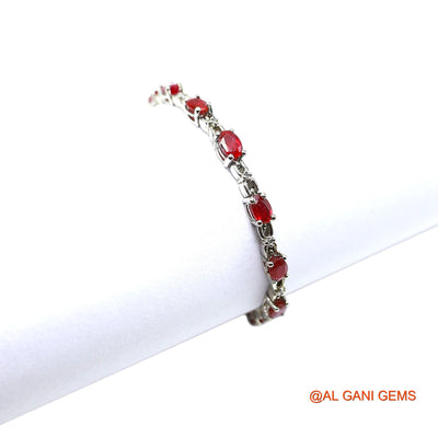 Faceted Natural Ruby Drop Bezel July Bracelet 925 Sterling Silver SB-4