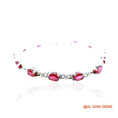 Faceted Natural Ruby Drop Bezel July Bracelet 925 Sterling Silver SB-4
