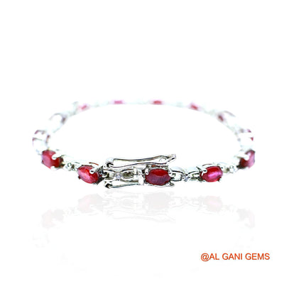 Faceted Natural Ruby Drop Bezel July Bracelet 925 Sterling Silver SB-4