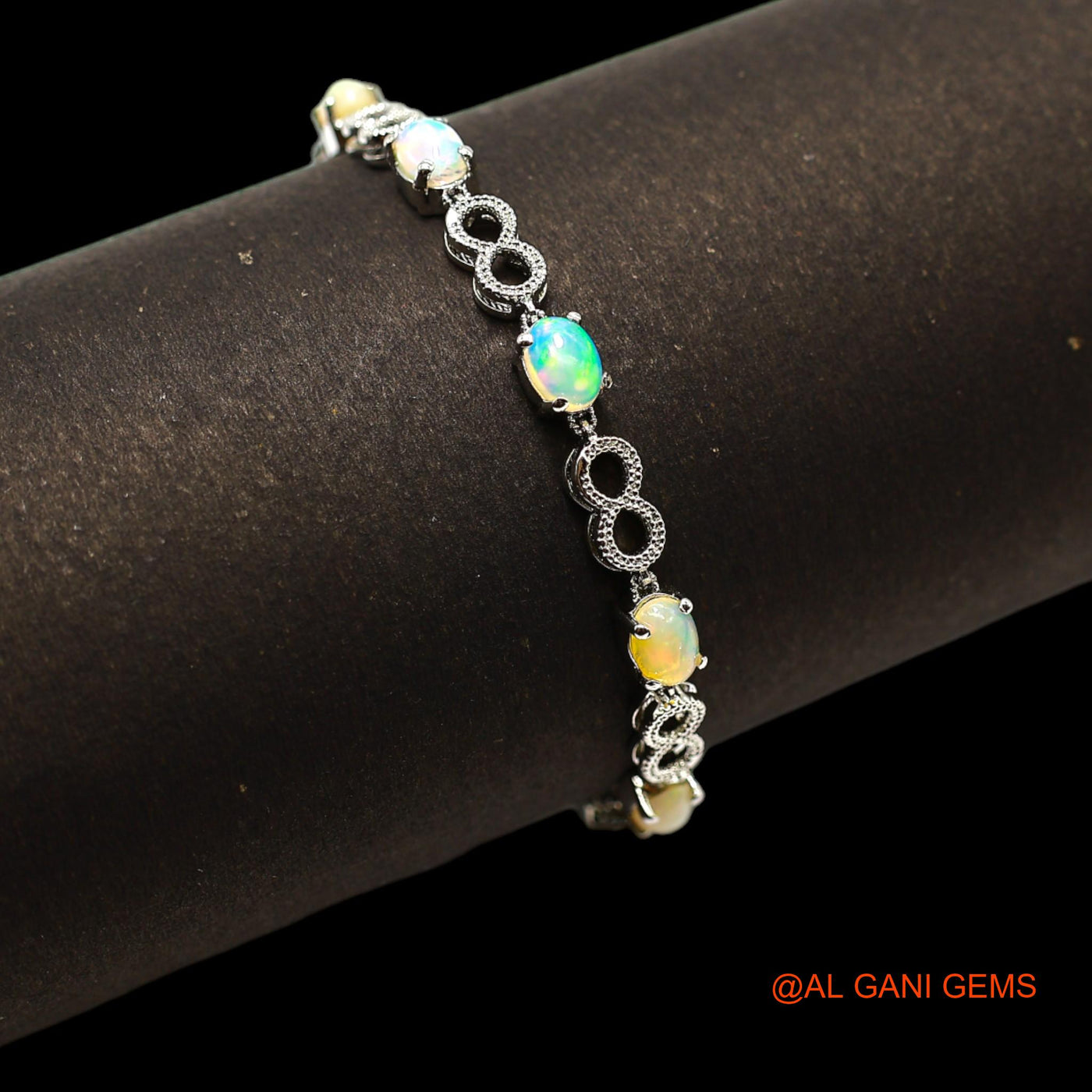 Ethiopian Fire Opal Stone Sterling Silver Dangle Drop Sacral Chakra Boho Bracelet SB-5