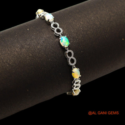 Ethiopian Fire Opal Stone Sterling Silver Dangle Drop Sacral Chakra Boho Bracelet SB-5