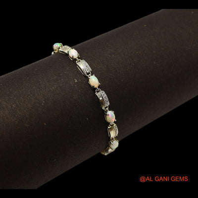 925 Sterling Silver Natural Ethiopian Fire Opal Zircon Bezel Dangle Drop Bracelet SB-6