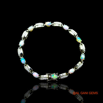 925 Sterling Silver Natural Ethiopian Fire Opal Zircon Bezel Dangle Drop Bracelet SB-6