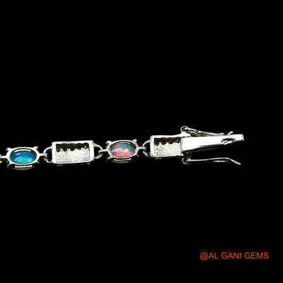 925 Sterling Silver Natural Ethiopian Fire Opal Zircon Bezel Dangle Drop Bracelet SB-6