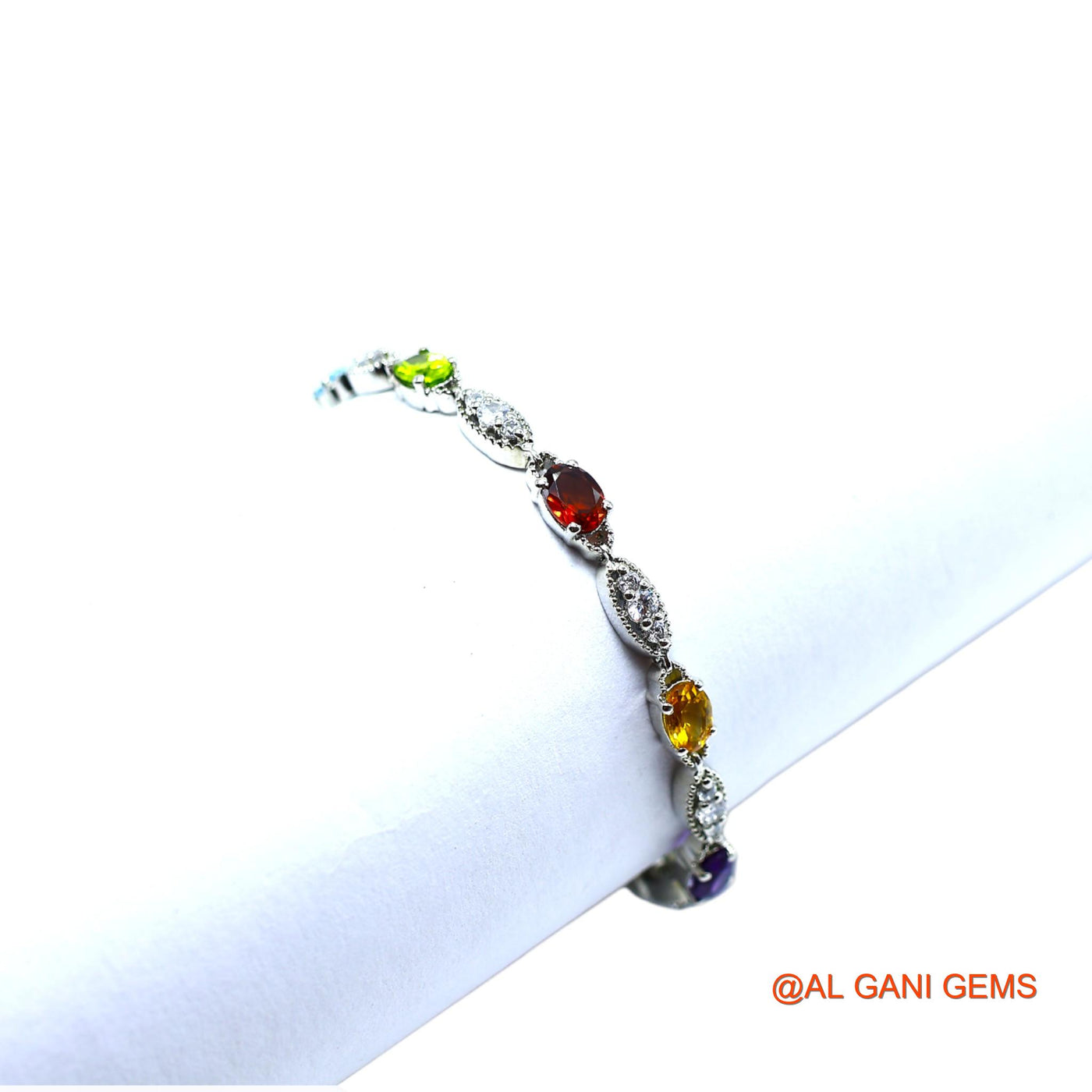 Garnet, Peridot, Citrin, BT Stone Zircon Dangling Bezel Root Chakra Bracelet 925 Silver SB-7
