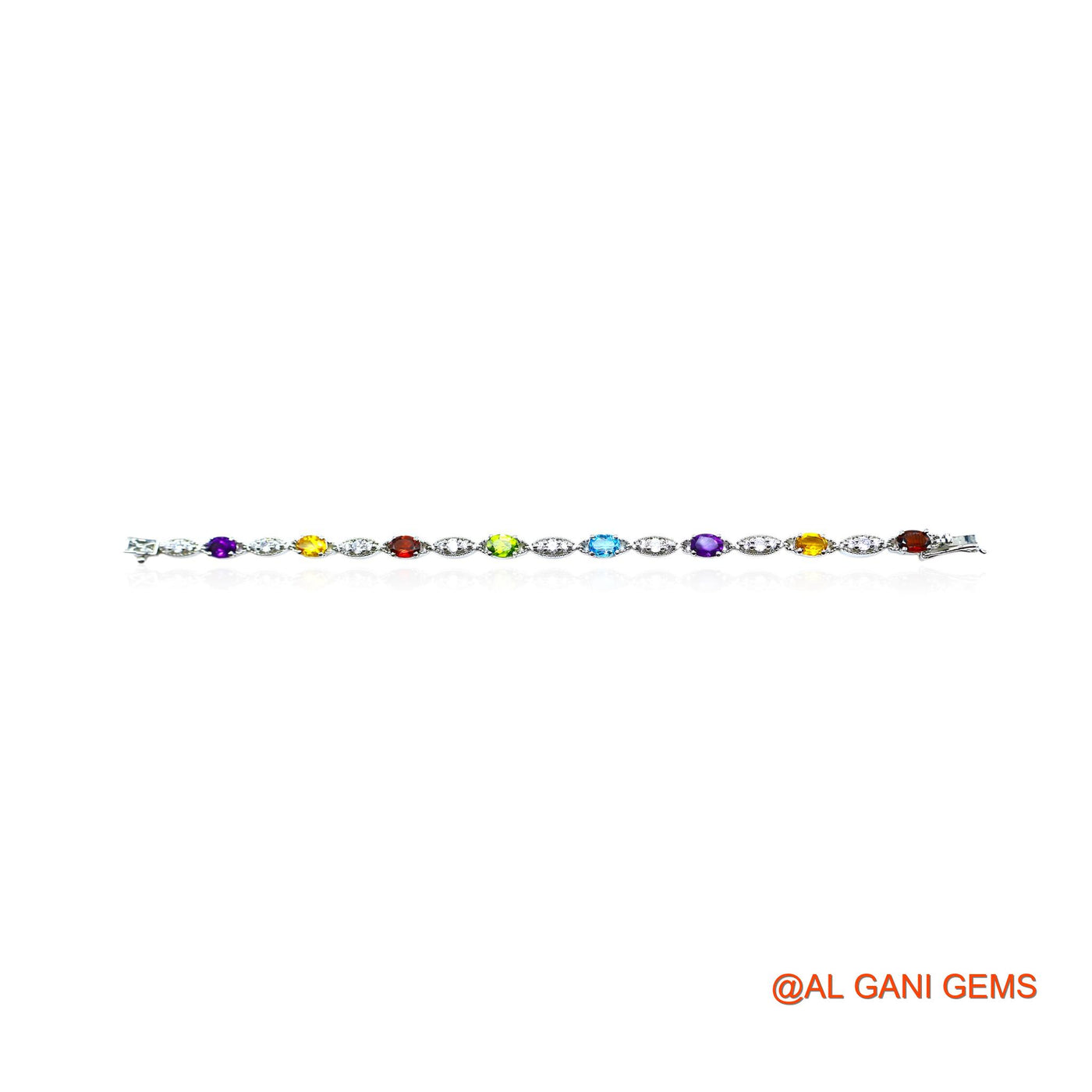Garnet, Peridot, Citrin, BT Stone Zircon Dangling Bezel Root Chakra Bracelet 925 Silver SB-7