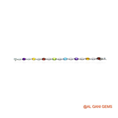 Garnet, Peridot, Citrin, BT Stone Zircon Dangling Bezel Root Chakra Bracelet 925 Silver SB-7