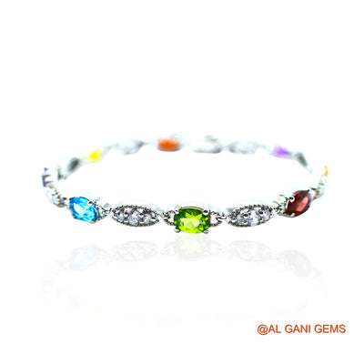 Garnet, Peridot, Citrin, BT Stone Zircon Dangling Bezel Root Chakra Bracelet 925 Silver SB-7