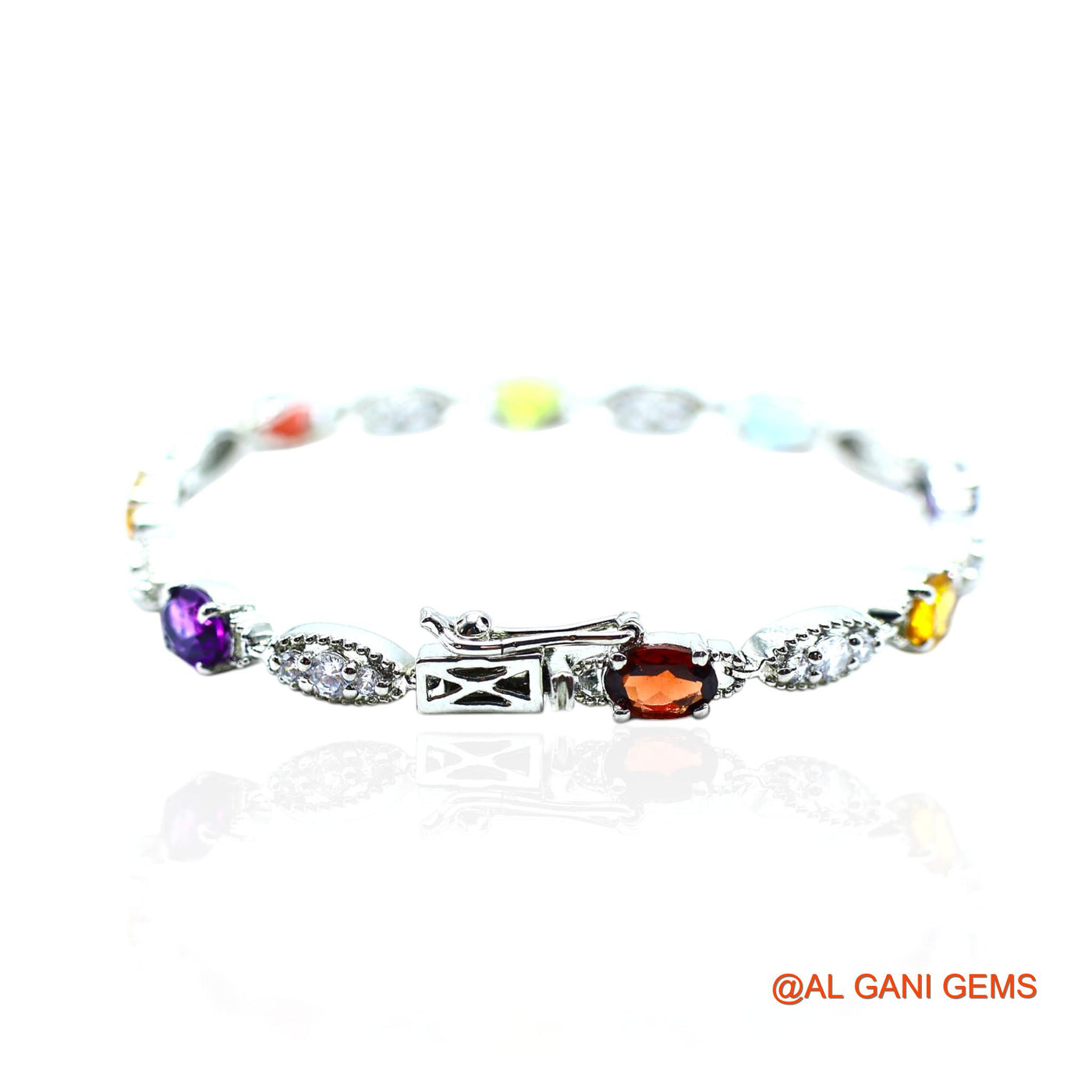 Garnet, Peridot, Citrin, BT Stone Zircon Dangling Bezel Root Chakra Bracelet 925 Silver SB-7
