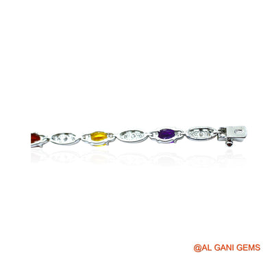 Garnet, Peridot, Citrin, BT Stone Zircon Dangling Bezel Root Chakra Bracelet 925 Silver SB-7