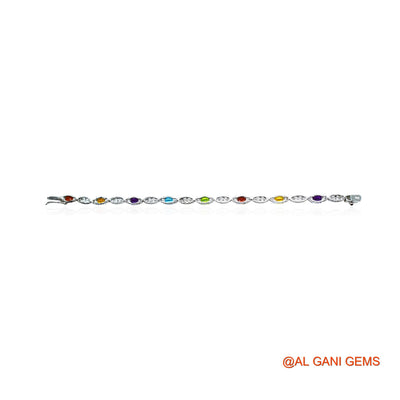 Garnet, Peridot, Citrin, BT Stone Zircon Dangling Bezel Root Chakra Bracelet 925 Silver SB-7
